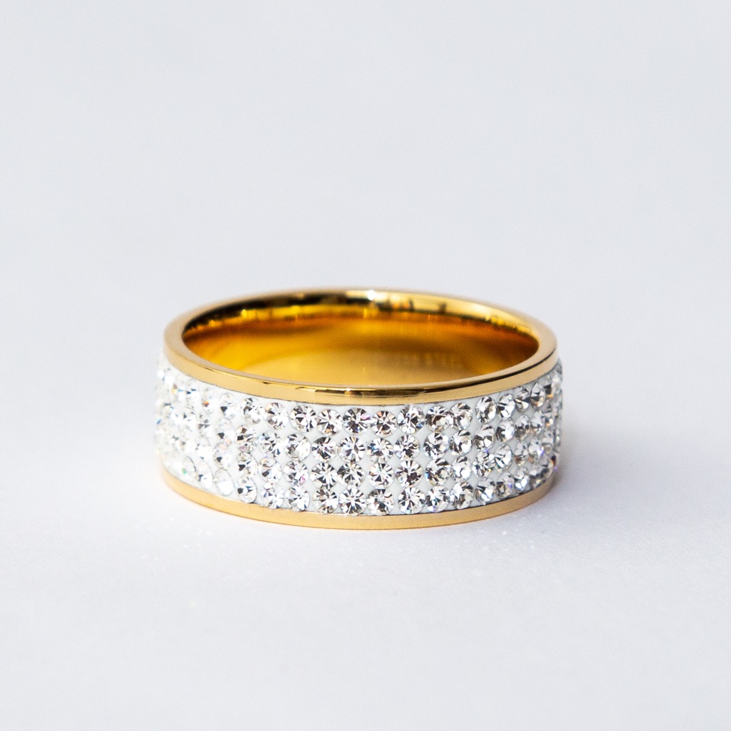 Steel By Design Crystal Eternity Band Yellow Gold Over Stainless Steel Size 10